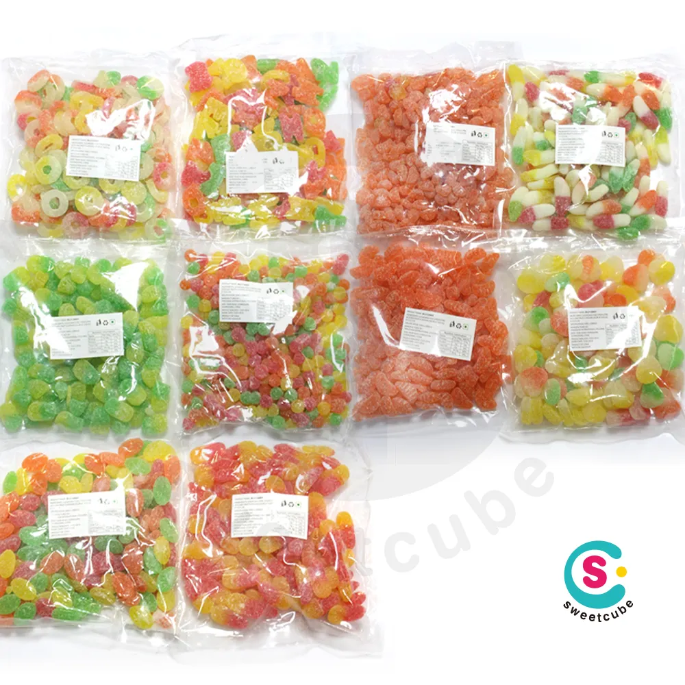 Commercio All'ingrosso di massa Assortiti Rivestite di Zucchero Candy Gummies fornitore Fruttato Sapore gummy della caramella