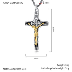 KOMI Kreuz Halskette für Männer Silber Schwarz <span class=keywords><strong>Gold</strong></span> Edelstahl <span class=keywords><strong>Jesus</strong></span> Kruzifix Kreuz Anhänger Halskette für Männer 24 Zoll Weizen kette - Product Image 4