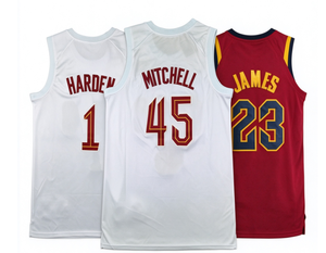 Maillot de basket-ball des Cavaliers personnalisé, imprimé par transfert thermique, en polyester, HARDEN # 1 MITCHELL # 45 JAMES # 23 numéros de nom cousus - Product Image 1