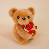 Buket mawar logo kustom mainan boneka binatang beruang Teddy boneka hewan beruang putih bunga hadiah anak Hari Valentine