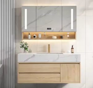 High-End moderno galleggiante per il <span class=keywords><strong>bagno</strong></span> vanità lavabo impermeabile lavabo armadietto con specchio in legno massello carcassa - Product Image 5