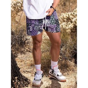Pantalones Cortos Deportivos Personalizados para Hombre, Estampado Paisley Morado, Secado Rápido, Cintura con Cordón Ajustable - Product Image 2