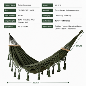 Hamaca de Lona Gruesa con Palo de Madera Maciza Antivuelco, Individual o Doble, para Acampar con Borlas, Color <span class=keywords><strong>Verde</strong></span> - Product Image 3