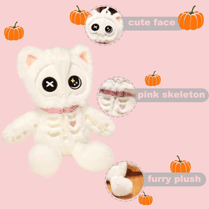 Peluche chat squelette personnalisée de haute qualité, chaton gothique blanc, animaux en peluche effrayants, poupée chat squelette pour cadeaux d'enfants - Product Image 2