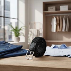 Cintura in pelle elastica intrecciata nera 3,5 cm, taglie 105/110/120 per uomo e donna - Product Image 2