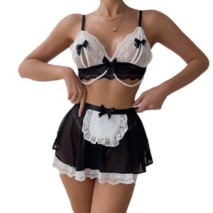 ชุดคอสเพลย์แม่บ้านเซ็กซี่สำหรับผู้หญิง ชุดชั้นในซีทรูตาข่าย กระโปรงและบรา ขายดี - Product Image 6