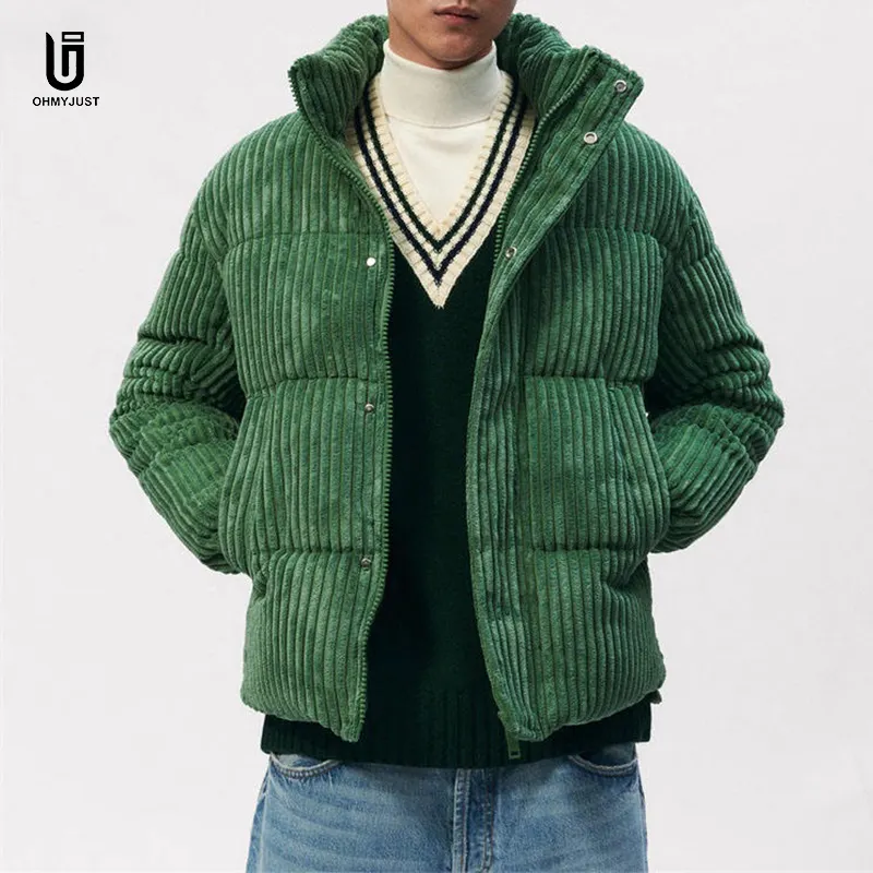 Customized Logo Oversized Jacket Casual Thick Corduroy Warm Heavy Weight Down Coat Winter Men Quilted Puffer Jackets