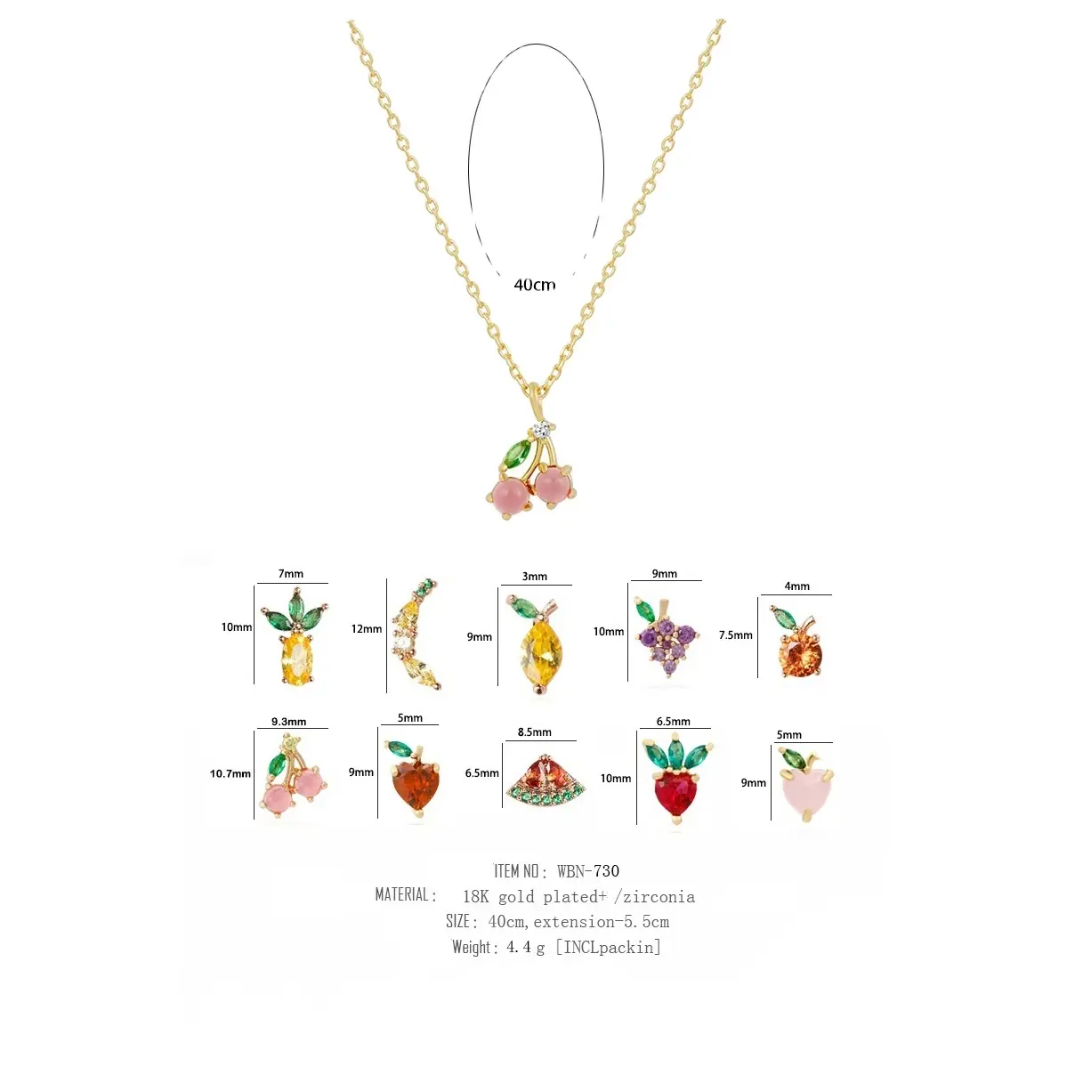 Collier avec pendentif en forme de pomme, cerise, pêche, Fruit Tropical pour femme, bijoux tendance, cuivre, Zirconium, or, nouvelle collection 2023