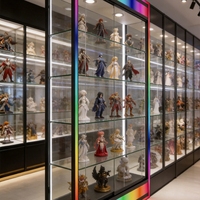Vitrine d'exposition pour produits de boutique de tabac avec éclairage de base LED couleur et vitrine en verre trempé sur mesure