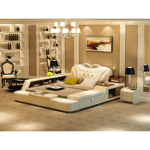 Lit double moderne de luxe multicolore, ensemble de lit en cuir haut de gamme, lit multifonctionnel de grande taille - Product Image 2