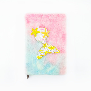 Journal confidentiel en peluche de sirène A5 pour enfants Cahier de notes en tissu avec coquille d'étoile de mer et queue de poisson pour filles et enfants - Product Image 5