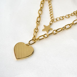 Collar de Lujo con Colgante de Corazón, Impermeable, Chapado en Oro de 18k, de Acero Inoxidable, en Capas, para Mujer - Product Image 3