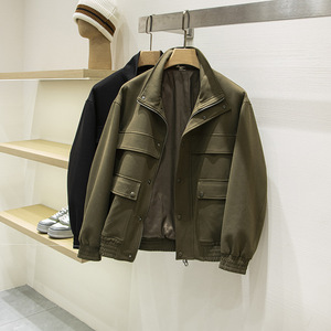 <span class=keywords><strong>Chaqueta</strong></span> de Hombre para Otoño e Invierno, Mezcla de Lana, Corte Holgado Informal, Cuello Alto, Estilo Bomber, Multibolsillos, Cortavientos - Product Image 4