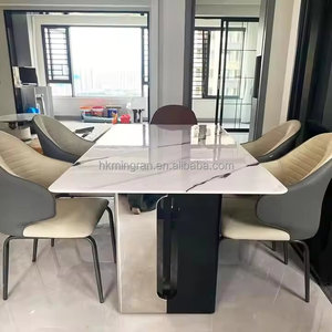 Luxury Modern Dining Table Set Sintered Stone Top Stainless Steel T-<b>shaped</b> Color-<b>blocked</b> Legs Home Furniture 6 Seater - Product Image 5