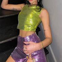 Robes de soirée Lipa de même style pour femmes Dua Sequin Green Tank Y2K Ladies Mesh Metal Crop Top and Skirt Set