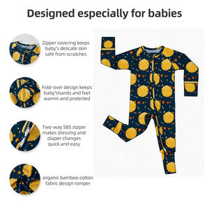 Pijamas de Bambú Viscosa con Estampado Personalizado al por Mayor, Mameluco de Bambú Orgánico con Doble Cremallera para Bebés, Ropa de Bambú para Dormir para Niños Pequeños - Product Image 2