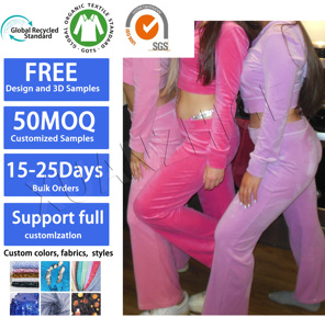 定制徽标仿旧全拉链套头衫毛巾刺绣运动服 2 件套舒适运动裤和短款连帽衫套装女式 - Product Image 6