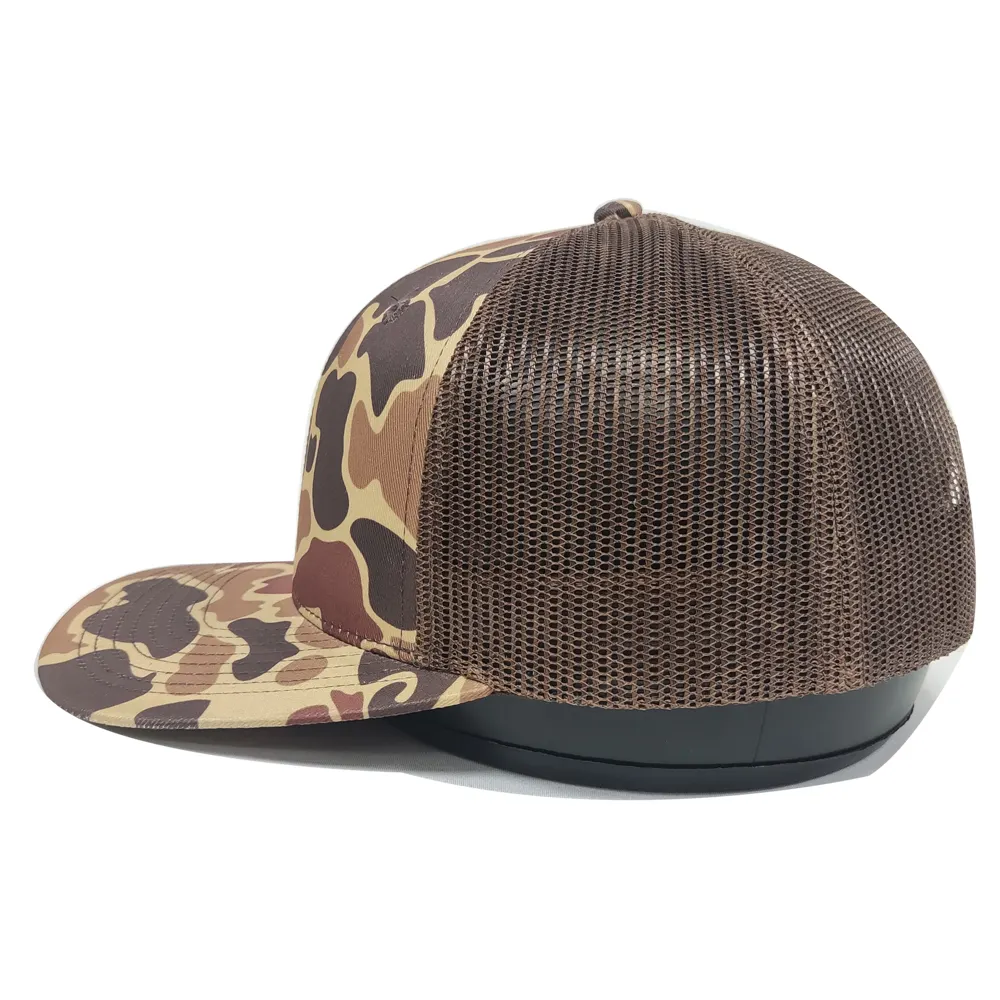 Old School Chất Lượng Cao Cấp Tùy Chỉnh Da Vá Logo 6 Bảng Điều Khiển Lưới Richardson 112 Phong Cách Trucker Camo Trống Hat