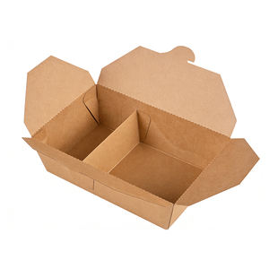 Boîtes d'emballage en papier kraft pliables jetables avec compartiments pour en-cas, logo personnalisé, couleur marron - Product Image 1