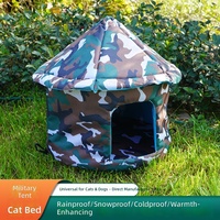 Rumah Kucing Liar Luar Ruangan Tahan Air Anti Dingin Kandang Kucing/Anjing Kain Oxford Dapat Dilepas Dicuci Gaya Cottage Motif Jejak Kaki Hewan Peliharaan