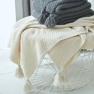 कस्टम ठोस ऊन फेंक कंबल एक्रिलिक लटकन बुनना कंबल सरल सोफे कंबल
