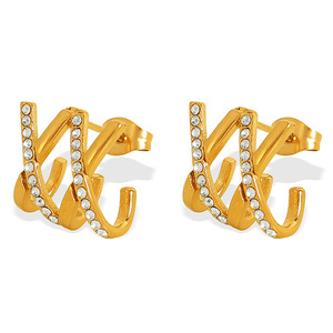 X Letter <b>Stud</b> <b>Earrings</b> Gold Zircon Channel Setting Everyday Wear - Product Image 5