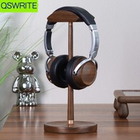 Support pour casque QSWRITE HD-001 en noyer de haute qualité, style minimaliste, support et rangement pour casque en bois massif