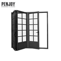 Porte pliante en aluminium Penjoy, moderne, extérieure, étanche, à isolation acoustique horizontale, avec verre multi-panneaux pour cuisine