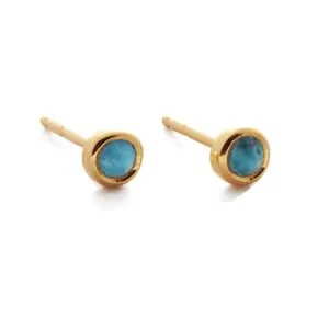 Milskye exquisite tiny fine jewelry 925 sterling silver 18k gold plated mini bezel setting turquoise stud earrings for women