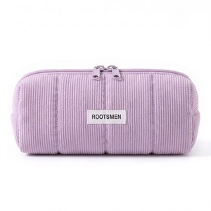 Pochette cosmétique mini en velours côtelé lilas, matelassée et rembourrée, étui à maquillage fin, trousse à crayons zippée, logo personnalisé OEM - Product Image 3