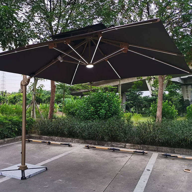 Round Solar Power Outdoor LED Light Umbrella Parasol