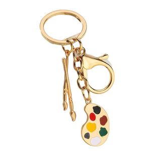 European American Brass <b>Key</b> <b>Chain</b> Zinc Alloy Oil Drip Color Palette Paintbrush Carabiner Keychain for Student Graduation Season - Product Image 3
