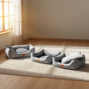 Set di Tre Pezzi in Lino Fine e Flanella Goffrata per Cuccia per Cani in Grigio, Comodo Letto per il Tuo Amico Peloso - Product Image 3