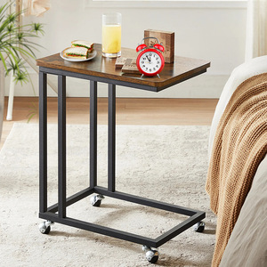 Mesa auxiliar móvil con ruedas, tablero rectangular de madera, estructura de metal para sala de estar, dormitorio, balcón, fácil de montar - Product Image 2