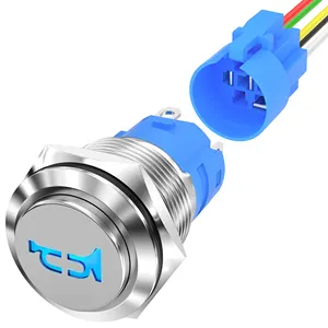 Factory Price Momentary 12V LED Horn Button Switch OFF-(ON) Ring Illuminated Blue Light Push Button Switch 16MM for Marine Boat