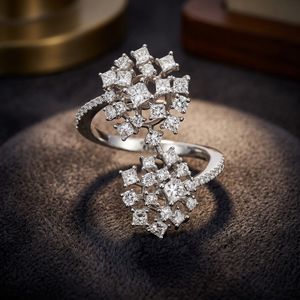 White <b>Gold</b> Princess Cut Diamond Snowflake <b>Cocktail</b> <b>Ring</b> Luxury Engagement Jewelry for Women - Product Image 3