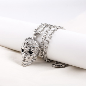 yunnique <b>Titanium</b> Steel Skull Pendant Necklace Men's Long <b>Chain</b> Rock Style Fashion Jewelry Geometric Skeleton Design Summer 2022 - Product Image 1