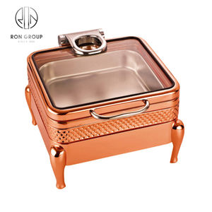 Plato de frotamiento moderno de lujo fabricado en <span class=keywords><strong>China</strong></span>, calentador de alimentos de acero inoxidable 304, tapa de vidrio de lujo para Catering de Hotel - Product Image 1