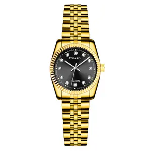 Western Style Tw760 Diamond Inlay Horloge Vrouwen Quartz Staal Business Gold Polshorloges