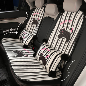 Cute Cartoon Cat Car Seat Cushion Ice Silk Universal Front <b>Full</b> Set Breathable Non <b>Slip</b> Decorative Summer Honeycomb - Product Image 4