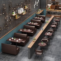 Combinaison de table et de chaises en cuir carrées murales, style moderne, pour restaurants commerciaux, cafés et bars à cocktails