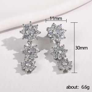 Orecchini Pendenti con Zirconi a Forma di Aureola Floreale, Classici per Fidanzamento, per Donne, Tono Argento, Eleganti Gioielli alla Moda - Product Image 5