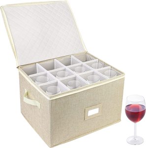 Scatola Portabicchieri da Vino Pieghevole a 12 Scomparti in Lino Ecologico, Organizzatore Rettangolare per Calici e Flûte - Product Image 5