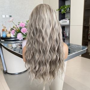 Perruques frontales en dentelle 13x4, blond cendré avec mèches, en fibre Futura, prix abordable, taille moyenne, ondulations lâches, longueur 20 pouces, résistantes à la chaleur - Product Image 6