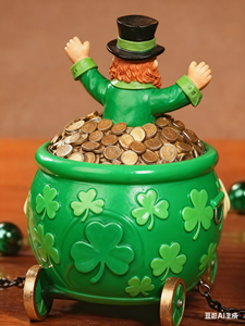 Décoration de bureau en résine faite à la main et peinte à la main, logo porte-bonheur de la Saint-Patrick, <span class=keywords><strong>train</strong></span> <span class=keywords><strong>irlandais</strong></span>, nain mignon, pièces d'or - Product Image 4