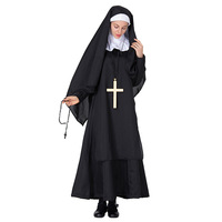 Costume de nonne noir pour femme adulte, robe de scène avec croix, chapelet et masque facial pour Halloween ou théâtre
