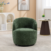 Chaise de baril de fauteuil d'accent de pivot de tissu avec l'anneau en métal de revêtement de poudre noire, vert