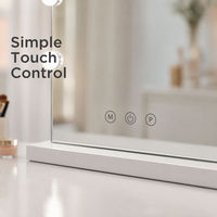 Miroir de maquillage Hollywood LED sans cadre à 14 ampoules avec base à commande tactile, miroir de vanité avec ports DC et USB pour chambre à coucher
