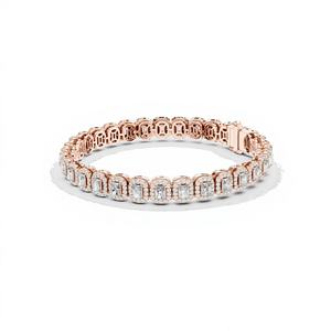 Bracelet classique en diamant radiant de laboratoire avec halo et fermoir caché, en or rose massif 18 carats plaqué rhodium, idéal pour offrir et pour les occasions festives - Product Image 1