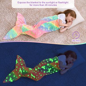 Couverture <span class=keywords><strong>queue</strong></span> <span class=keywords><strong>de</strong></span> <span class=keywords><strong>sirène</strong></span> pour enfants lueur dans le noir couverture licorne et <span class=keywords><strong>sirène</strong></span> cadeaux pour filles couverture <span class=keywords><strong>sirène</strong></span> en flanelle douce polaire - Product Image 2